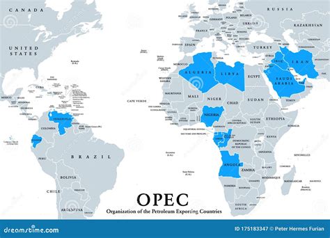 opec member states political map english labeling stock vector illustration  cartel