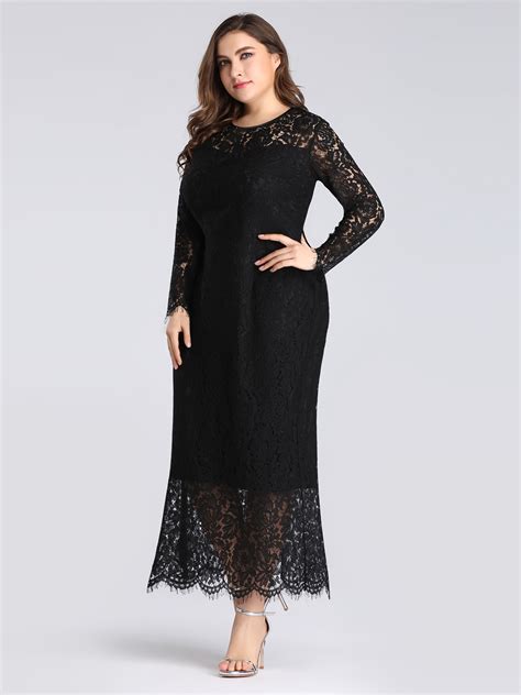 Ever Pretty Us Plus Size Black Lace Long Sleeve Party Dresses Evening