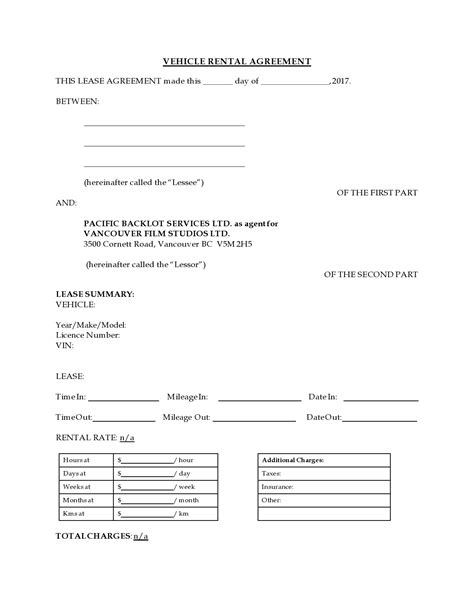 downloadable printable car rental agreement form