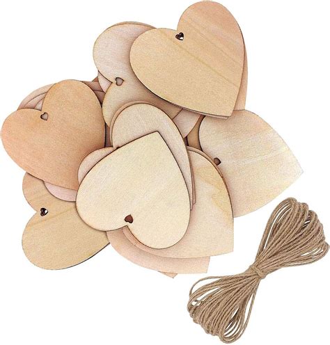 wooden hearts pcs heart shaped wood decoration  natural twine