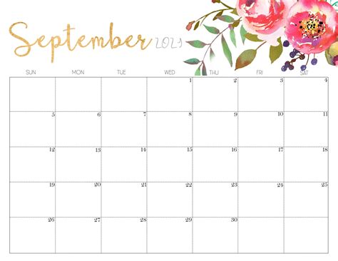blank september calendar  printable template