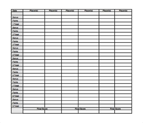 canasta score sheet templates  sample  format