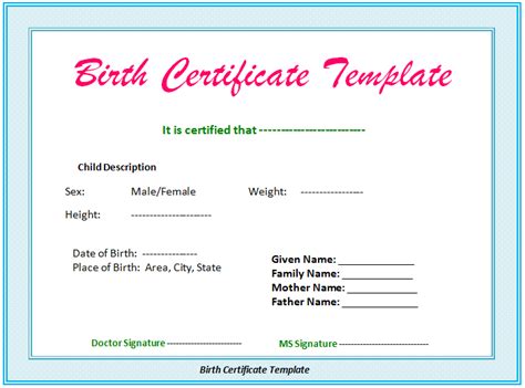 birth certificate templates  print  birth certificates