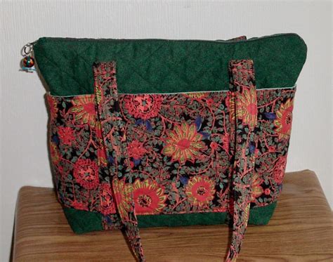 quilted purse handmade purse  fall flowers  dark green