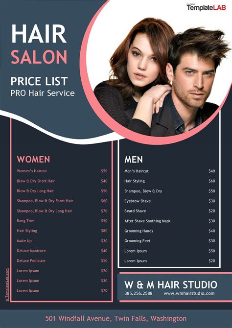 salon price list template word   printable templates