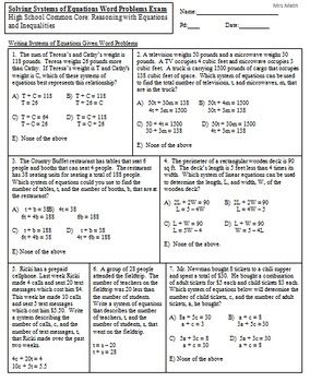 solve systems  equations  word problems exam  math   math