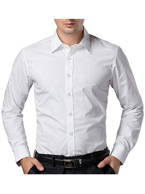 sayfut mens solid white dress shirt casual button  dress shirt cotton fashion long sleeve