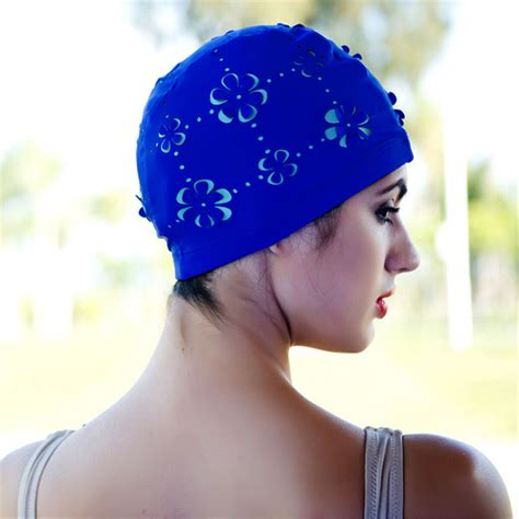 durable waterproof women adult swim cap polyester swimming bathing