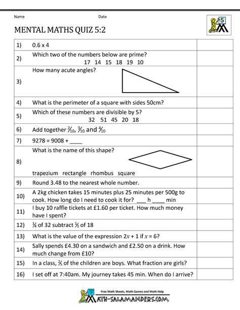 year  math worksheets printable activity shelter mental maths