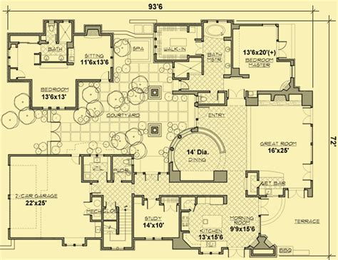 home plans   central courtyard full  law apartment house plans  story  story