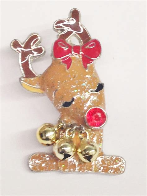 vintage rudolph  red nose reindeer brooch pin  bells
