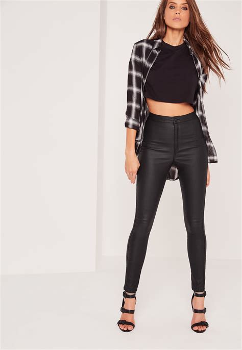 Missguided Vice High Waisted Coated Skinny Jeans Black In Black Lyst
