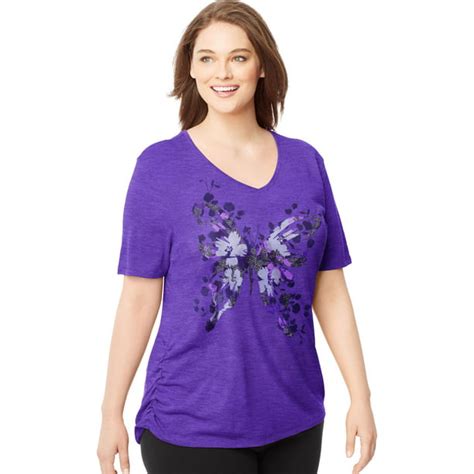 Just My Size Womens Plus Printed V Neck T Shirt W Side Shirring