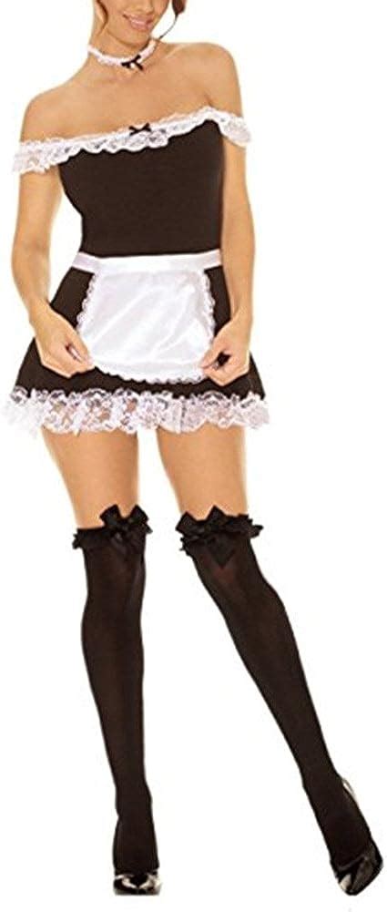 french maid costume sexy 4 pieces dress apron head and neck