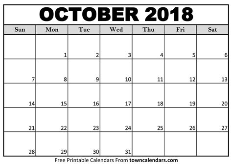printable october  calendar towncalendarscom