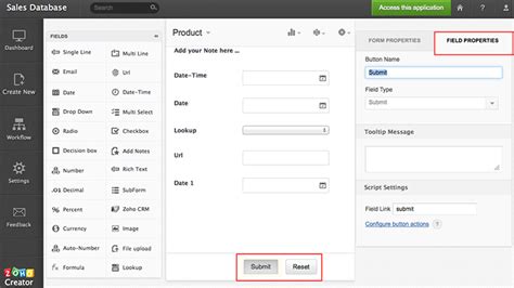 zoho creator customize form buttons