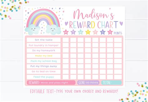 editable rainbow reward chart rainbow behavior chart pastel etsy
