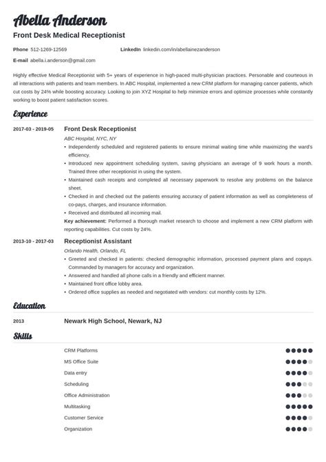 medical receptionist resume  template valera job resume