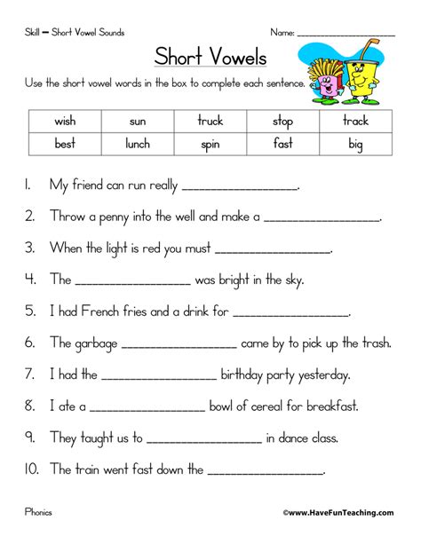 vowel worksheets  fun teaching