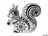 Squirrel Zentangle Coloring Squirrels Drawn Cute Little Style Adult Marmots sketch template