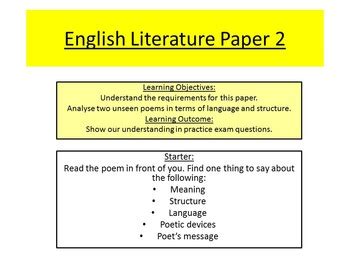 aqa english literature paper  unseen poetry  sae tpt