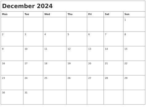 december  month calendar