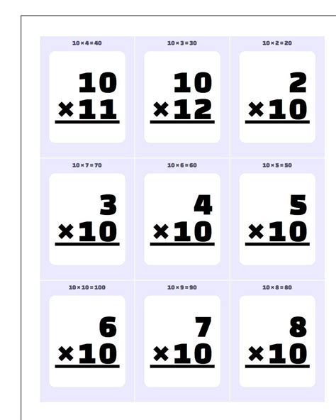 printable flash cards  multiplication math facts  set