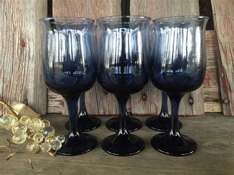 6 Connoisseur Blue Wine Glasses By Libbey Rock Sharpe Etsy Blue
