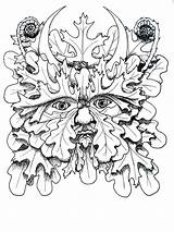 Greenman Pagan Kleurplaten Celtic Kleurplaat Mythical Pagen Sorcery Mystical Pyrography Volwassenen Littleheksje sketch template