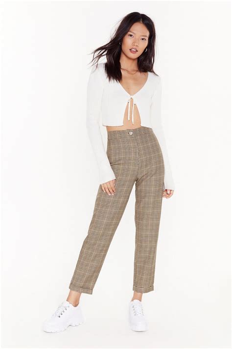 plaid high waisted tapered pants tapered pants tapered