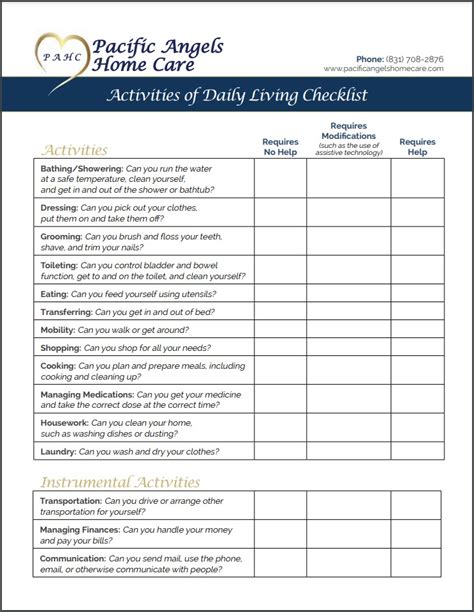 activities  daily living adls checklist  examples pacific angels home care