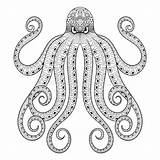 Octopus Coloring Adult Zentangle Ethnic Sea Realistic Vector Drawing Illustration Ornamental Artistically Patterned Drawn Hand Print Monster Paintingvalley sketch template