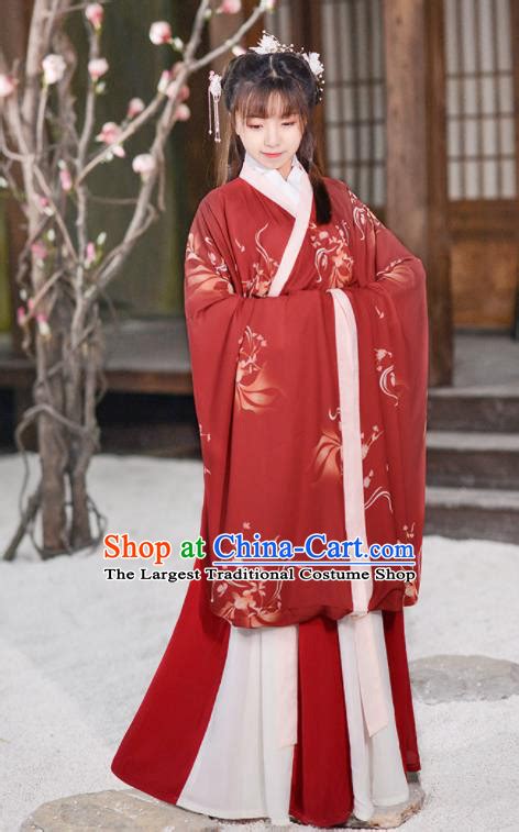 chinese jin dynasty palace lady red hanfu dress