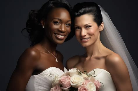 Premium Ai Image Two Brides Women Lesbians In A White Dress