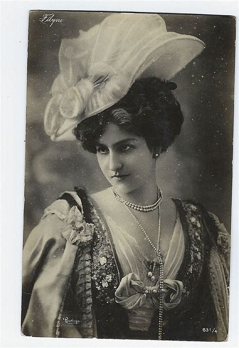 Vintage Beautiful Edwardian Lady In Big Hat Period Clothing Photo