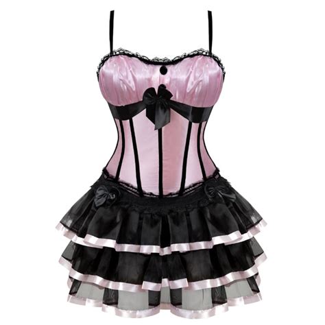 sexy pink corset dress overbust srtap corset bustier skirt set gothic