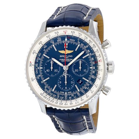 breitling navitimer  chronograph automatic blue dial blue leather mens  ab