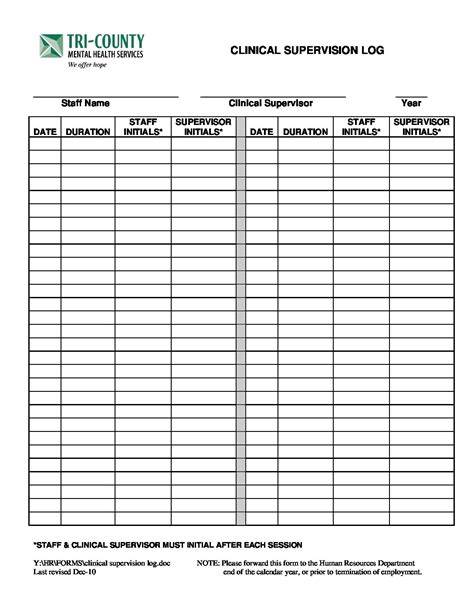 clinical supervision log template