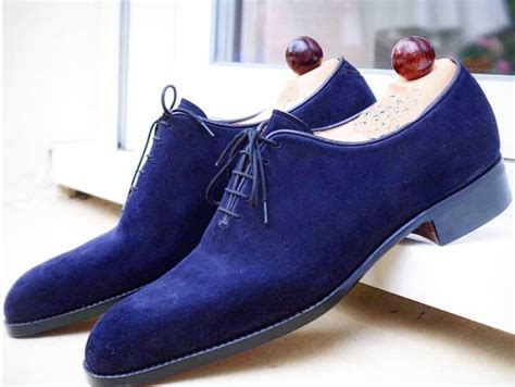 mens blue oxford suede shoes mens lace   cut shoes dressformal