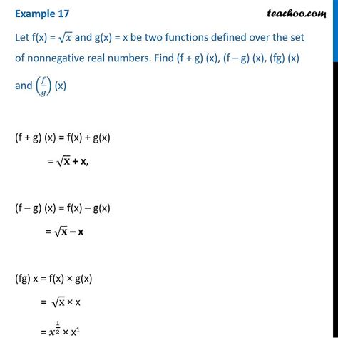 example 17 let f x root x g x x find f g fg f g