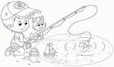 Coloring Pond Summer Fishing Boy Pages Kids Drawing Fun Getdrawings Popular sketch template