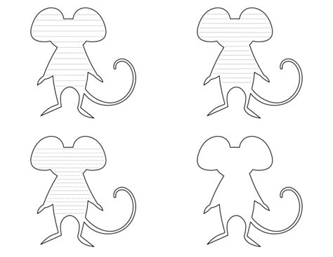 printable cartoon mouse shaped writing templates