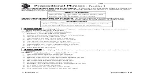 prepositional phrases practice  prepositional phrases  act