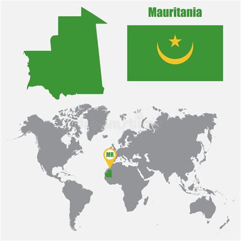 Mauritania Map On A World Map With Flag And Map Pointer Vector