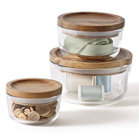 6 Piece Glass Food Storage Container Set With Wood Lids Pyrex