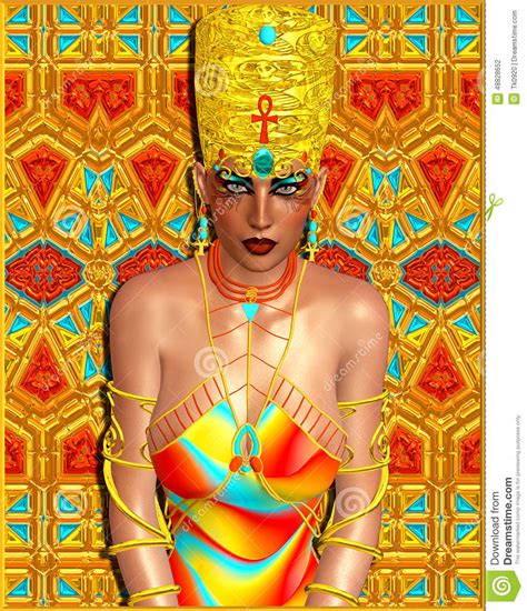 Egyptian Queen Woman Adorned With Gold Jewelry Stock