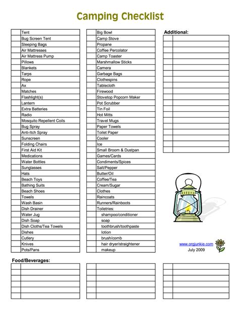 ultimate family camping checklist  printable car qworwgo