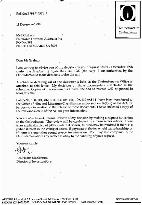 commonwealth ombudsman letter  efa  dec