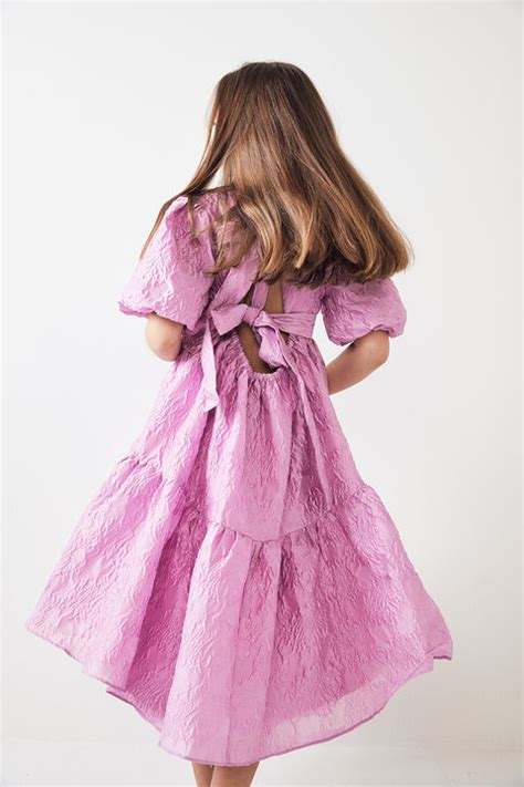 Tween Girl Puff Sleeve Tiered Dress In Lilac Snow