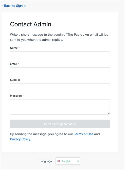 contact admin form influitive support portal
